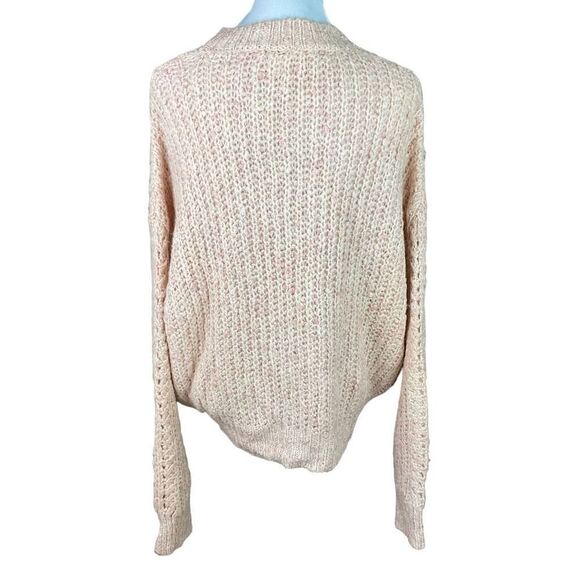 Topshop Sweater Chunky Eyelet Knit Pink Cream Funnel Neck Women Size 12 - Picture 2 of 13